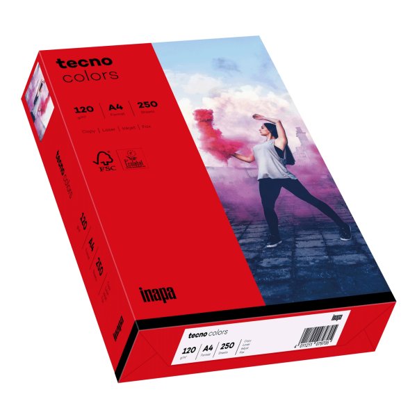 inapa tecno Kopierpapier Colors 2100011349 A4 120g int.rot 250Bl.