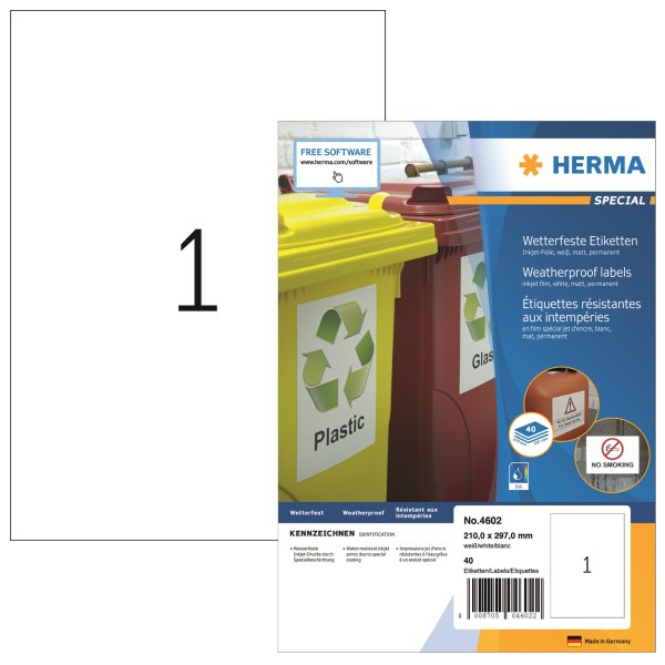 HERMA Etikett 4602 210x297mm ws 40 St./Pack.