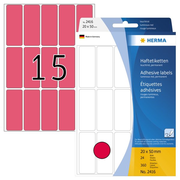 HERMA Vielzwecketikett 2416 20x50mm leuchtrot 360 St./Pack.