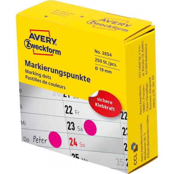 Avery Zweckform Markierungspunkt 3854 19mm magenta 250 St./Pack.