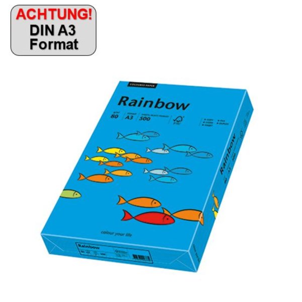 Rainbow Kopierpapier 88042764 A3 80g intensivblau 500 Bl./Pack.