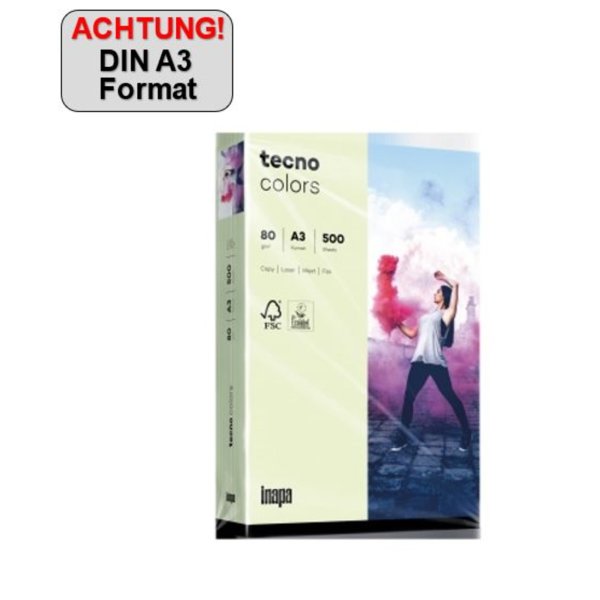 inapa tecno Kopierpapier Colors 2100011432 A3 80g hellgrün 500Bl.