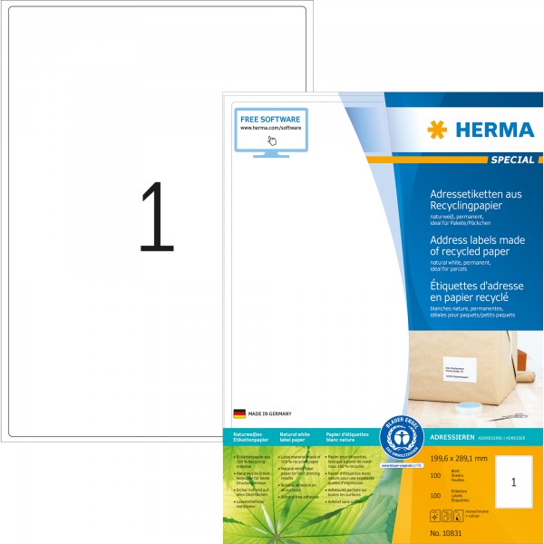 HERMA Etikett 10831 199,6x289,1mm weiß 100 St./Pack.