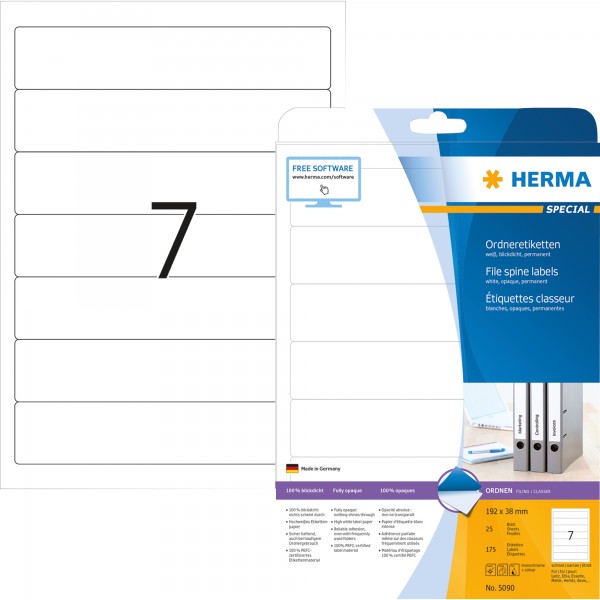 HERMA Ordneretikett 5090 kurz/schmal sk weiß 175 St./Pack.