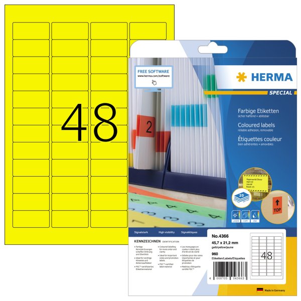 HERMA Etikett Special 4366 45,7x21,2mm gelb 960 St./Pack.